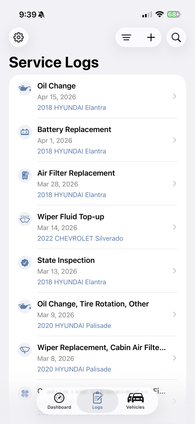 GreaseNote service logs and reminders