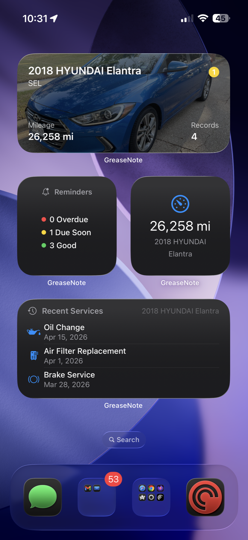 iOS Home Screen with GreaseNote widgets
